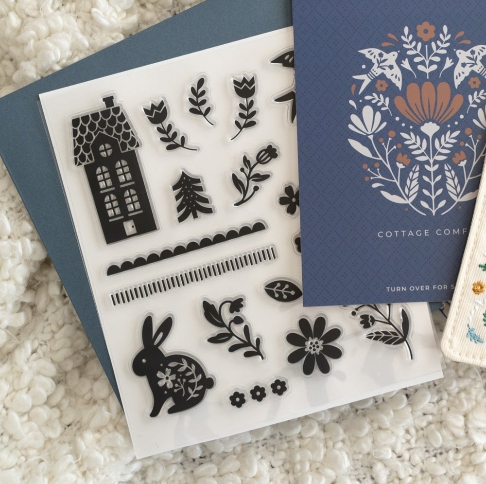 Archer and Olive Cottage Core Stamp Set with Ink Pad and Block